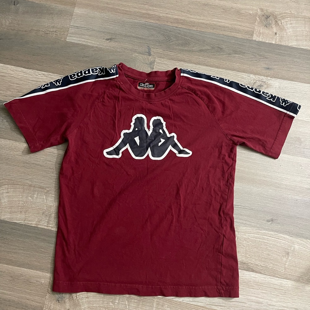 Kappa Men’s Burgundy Short Sleeve Tee with Black Logo Tape - Small